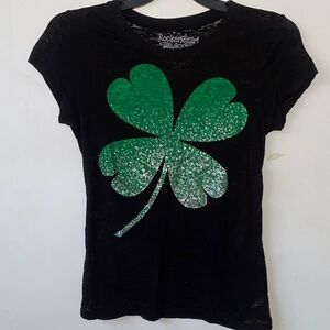 ALL ACCESS Black Tee with Glittery Green Shamrock